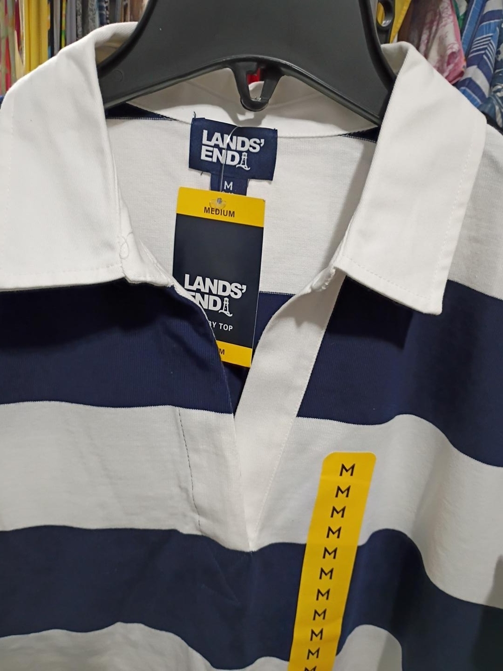 Lands' End Navy and White Striped Rugby Shirt - SIZE Medium NWT - Picture 5 of 7